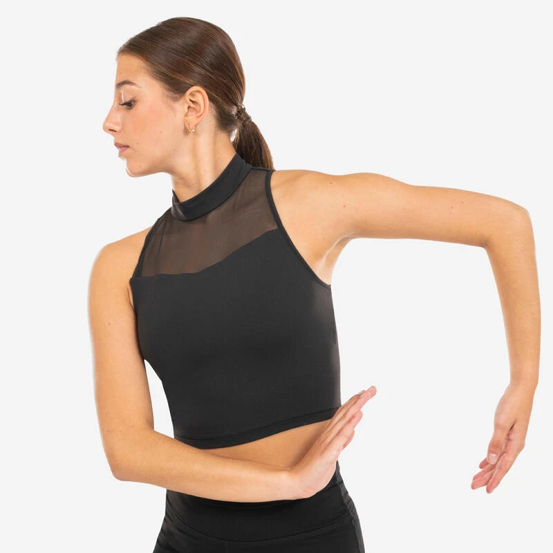 Crop Top Voor Moderne Dans Dames Opstaande Kraag Zwart 3 Crop Top Voor Moderne Dans Dames Opstaande Kraag Zwart