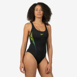 Speedo Damesbadpak MUSCLEBACK Zwart/geel