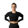Geribbelde V2 Long Sleeve Crop Top Voor Fitness Zwart