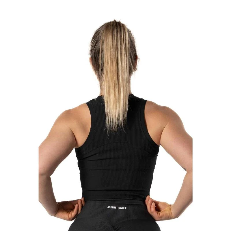 Ribbed V2 High Neck Crop Tank Voor Fitness Zwart 4 Ribbed V2 High Neck Crop Tank Voor Fitness Zwart - Afbeelding 2