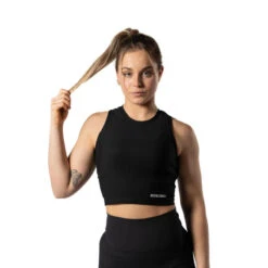 Ribbed V2 High Neck Crop Tank Voor Fitness Zwart